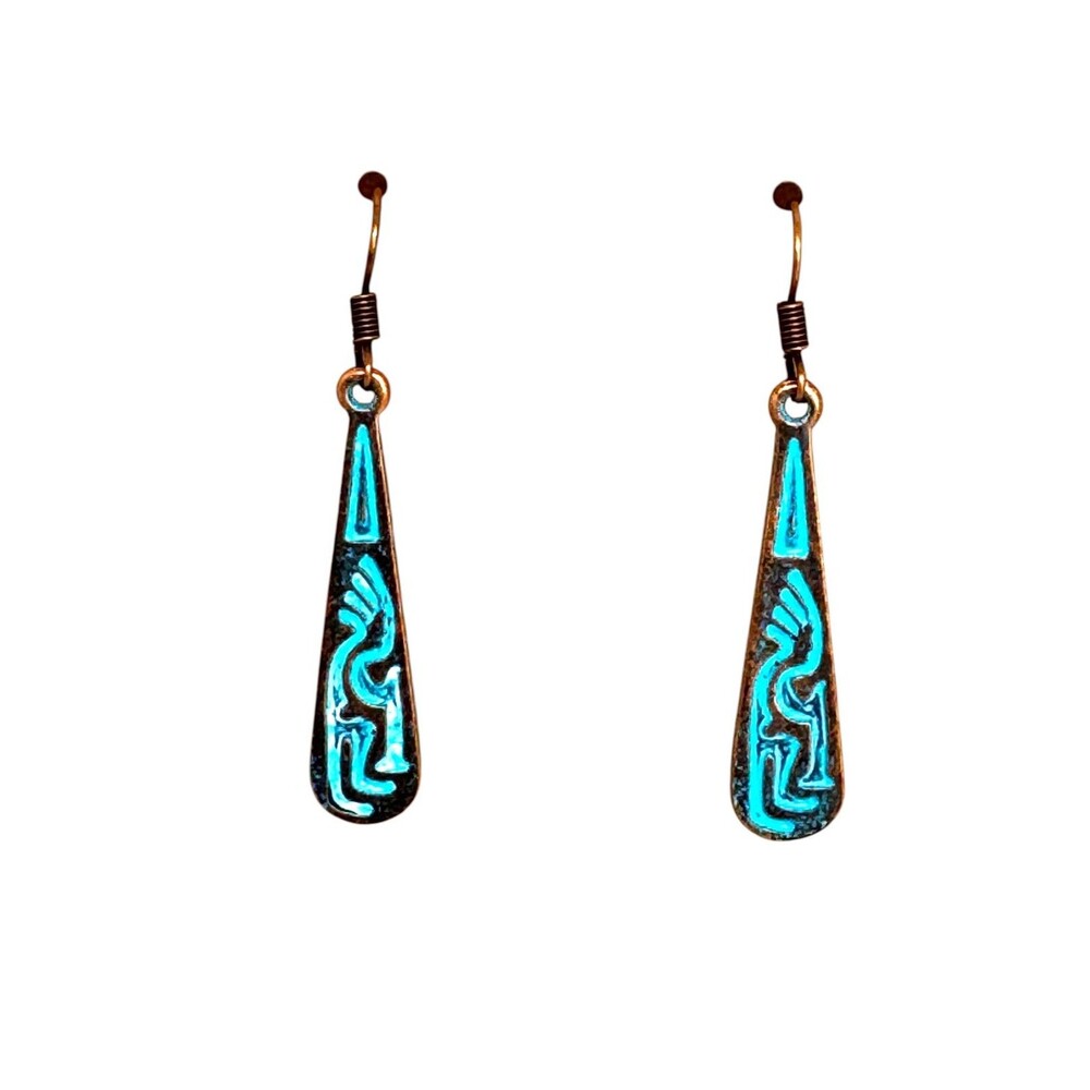 Patina Copper Kokopelli Hypoallergenic Earrings Item #2197